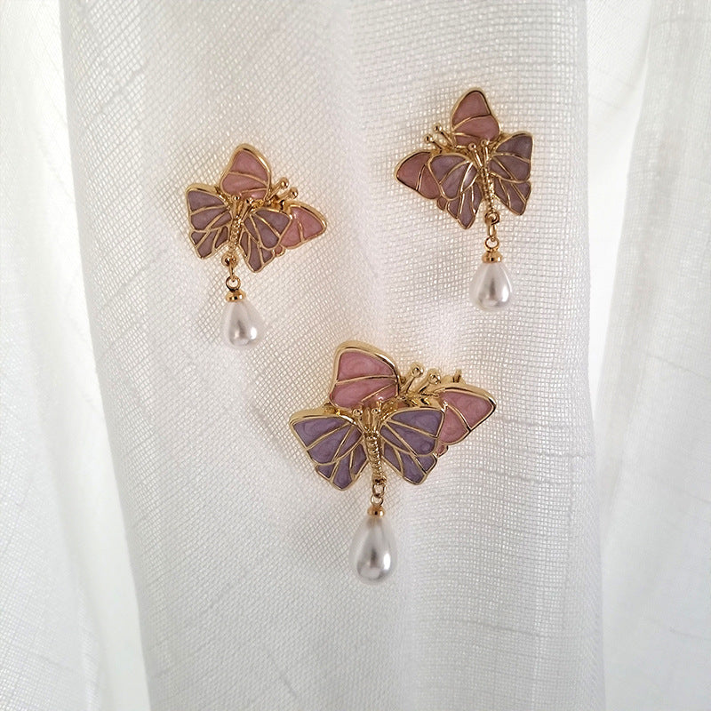 Tender Butterfly Brosch Kvinnlig Sidenscarf Knapp Tecknad Emalj Midja Stängningsnål Pärla Tillbehör