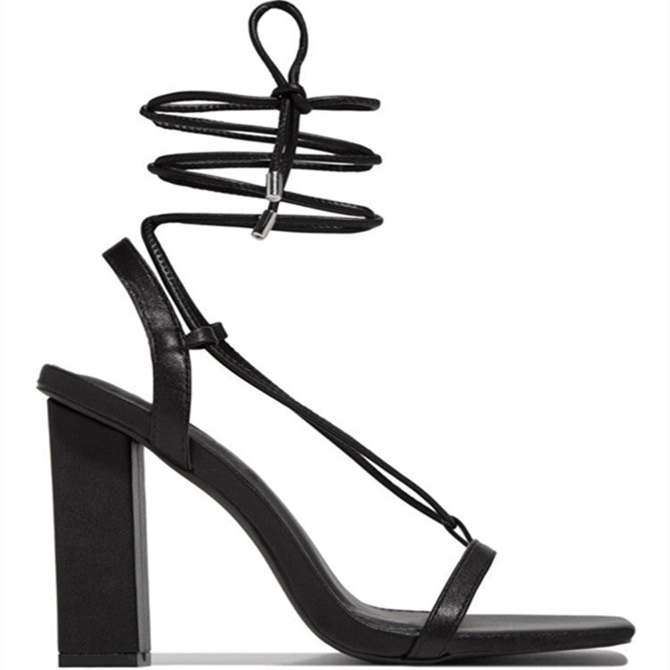 Women's Square Toe Ankle Lace-Up Strappy Sandals for Party Occasions