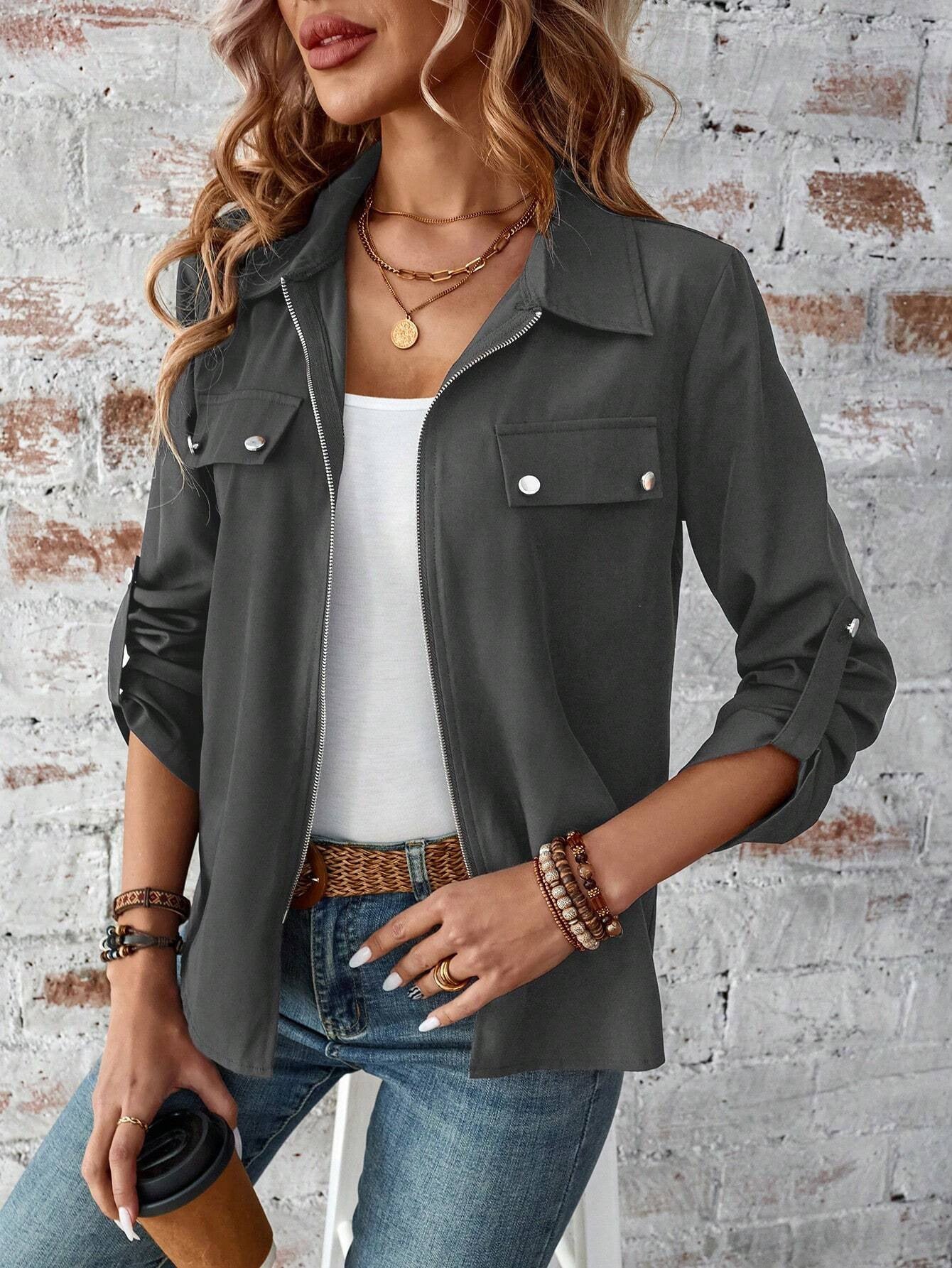 Spring, Autumn And Winter New Lapel Zipper Cardigan Outerwear