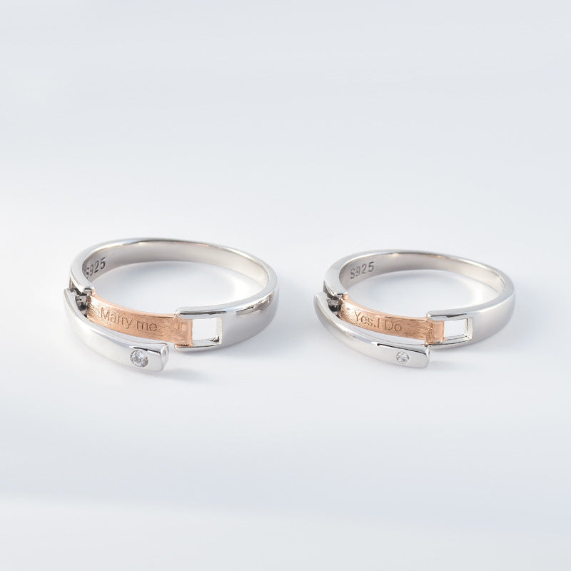 Silver Par Ringar Män och Kvinnor Par Flip Öppna och Stäng