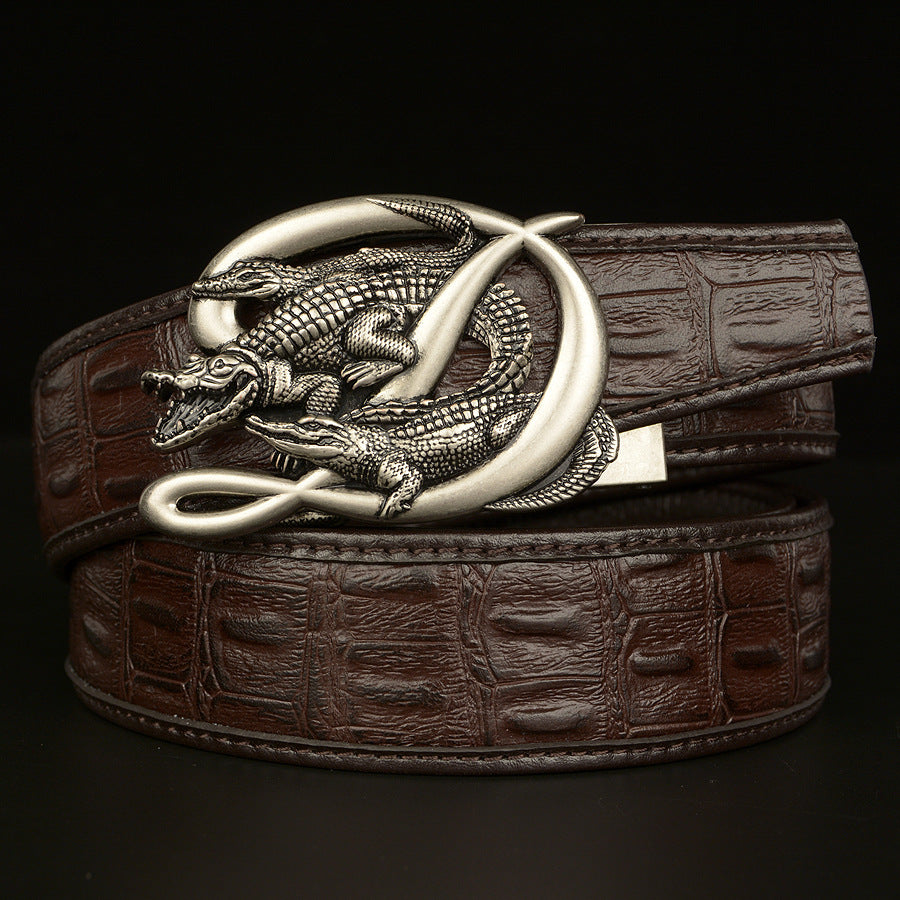 Men's Crocodile Buckle Belt Real Cowhide Automatic - Exotic Luxury