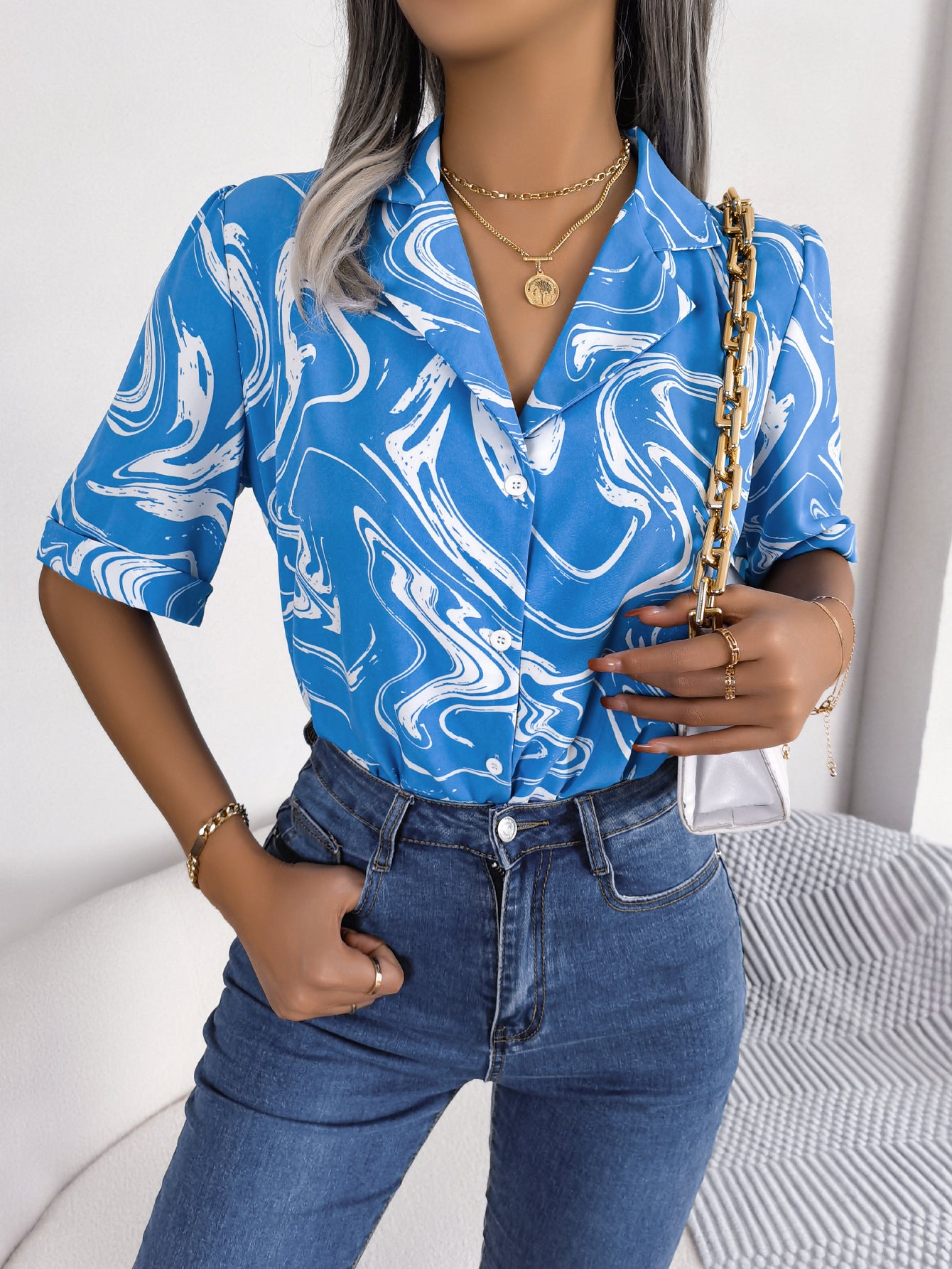 Tie Dye Printed Short Sleeve Shirt - Summer Casual Wear