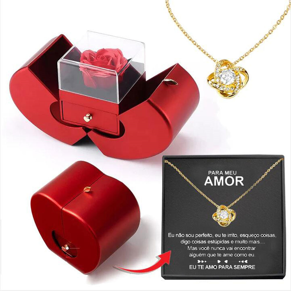 Boîte à bijoux de mode pomme rouge cadeau de noël collier Rose éternelle pour fille fête des mères cadeaux de saint valentin avec fleur artificielle Rose boîte à bijoux de fleur