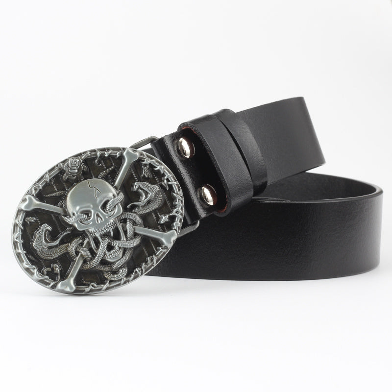 Men's Casual Skull Decorative Two-Layer Cowhide Belt - Rebellious Style