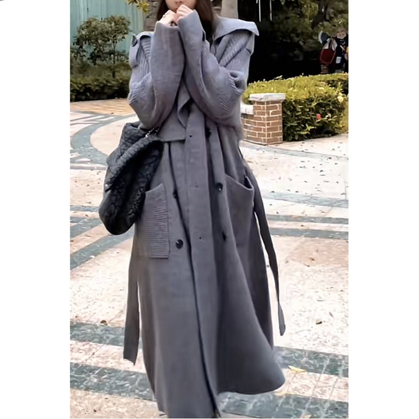 Veste pull coupe-vent longue et résistante haut de gamme avec un design ample et un cardigan tricoté de style paresseux pour les femmes en automne et en hiver