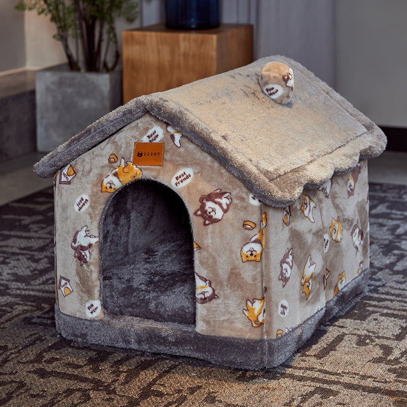 Hopfällbart hundhus Husdjur Kattsäng Vinter Hundvilla Sleep Kennel Avtagbart bo Varmsluten grottsoffa Husdjurstillbehör