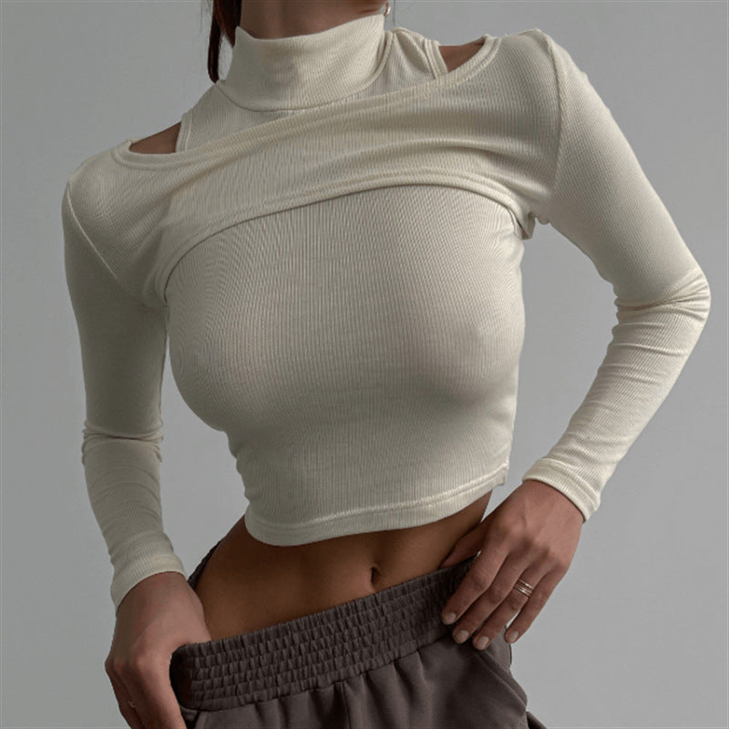 High-necked Vest T-shirt Two-piece Crop Tops - Stylish & Comfortable
