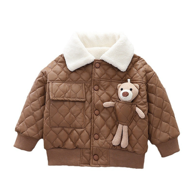 Manteau en cuir épais à revers pour garçon, veste à manches longues