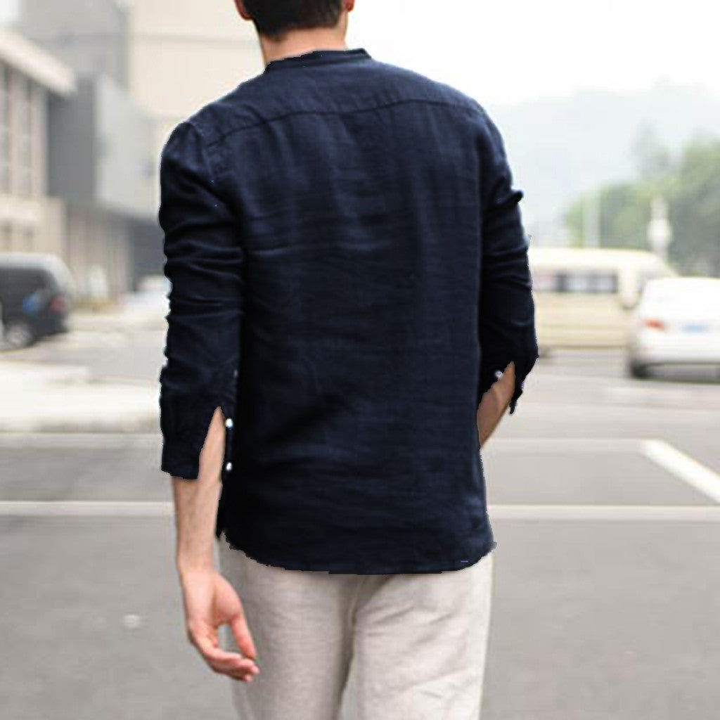 Chemise blanche vintage pour hommes Chemises en lin à boutons
