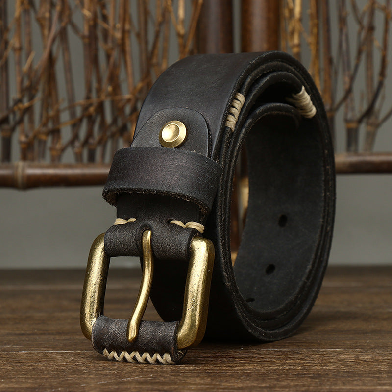 Men's Handmade Retro First Layer Cow Leather Belt - Artisan Distinction
