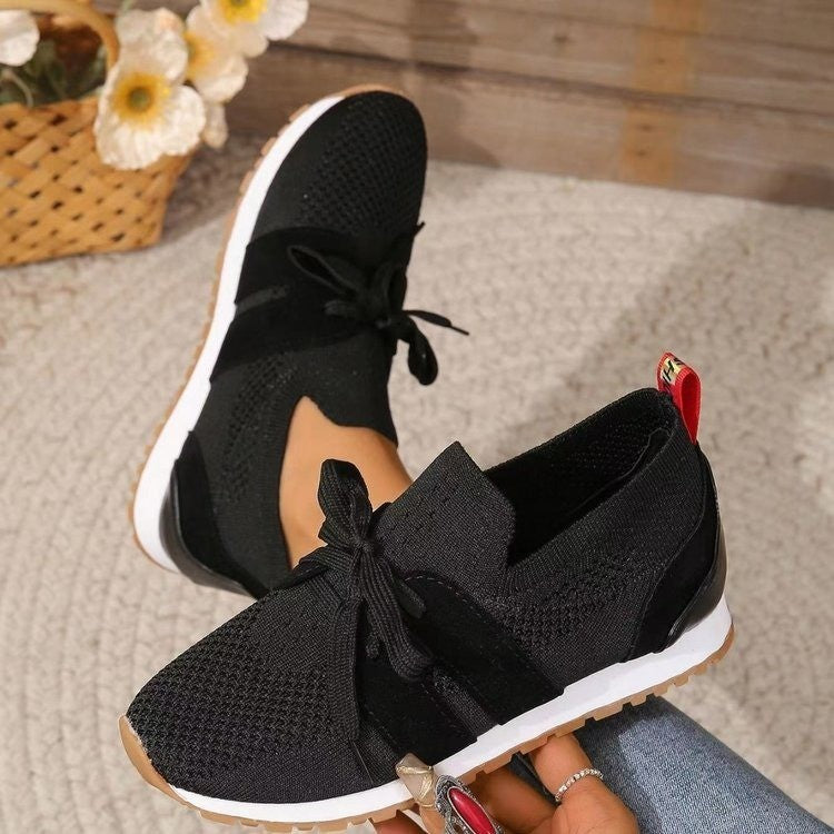Nya Lace Up Mesh Flats Skor För Kvinnor Andas Casual Andas Walking Wedges Skor