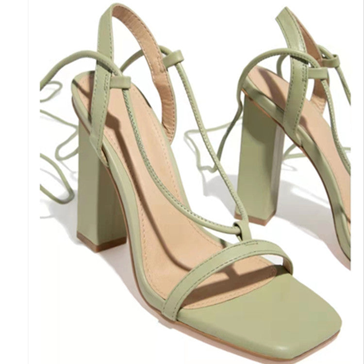 Women's Square Toe Ankle Lace-Up Strappy Sandals for Party Occasions