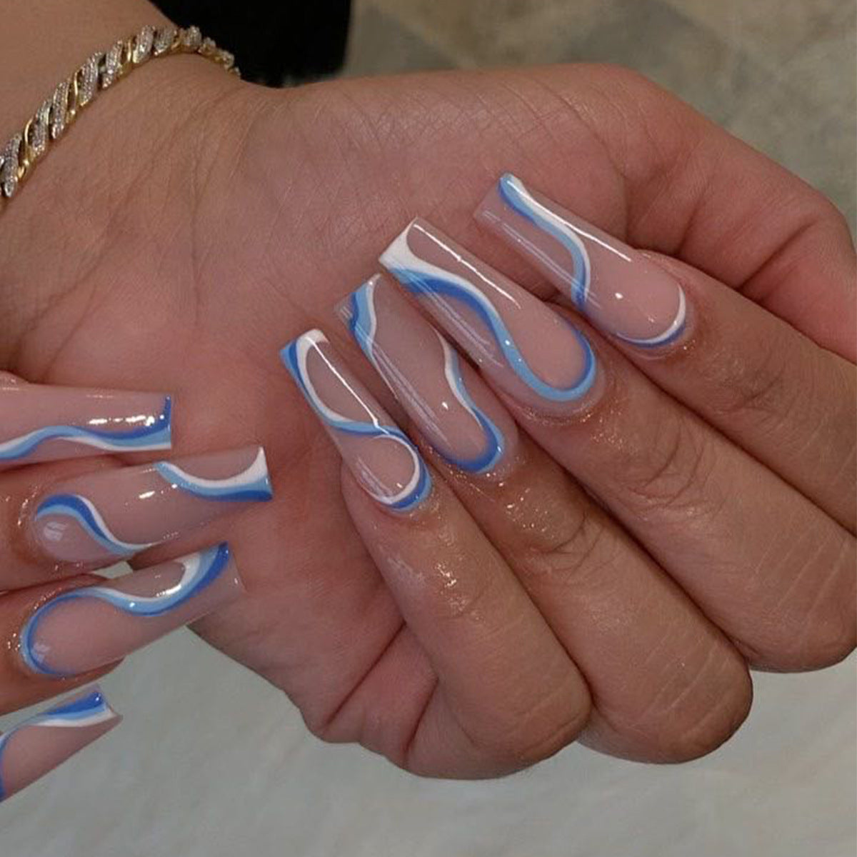 Professional Soft Plastic Nails - 18g 24 Pieces Blue Purple Pink | Wearing Finished False Nails