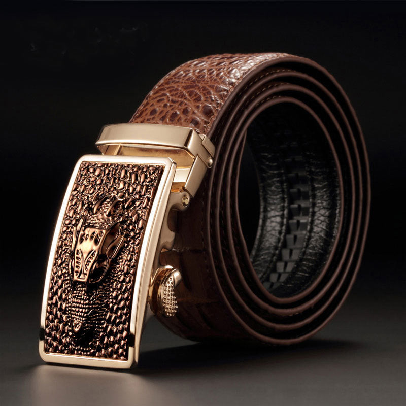 Men's Genuine Leather Automatic Buckle Belt - Authentic Premium