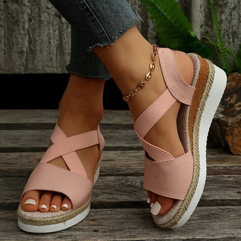 Women's Cross-Strap Platform Gladiator Wedge Sandals - Hemp Heel