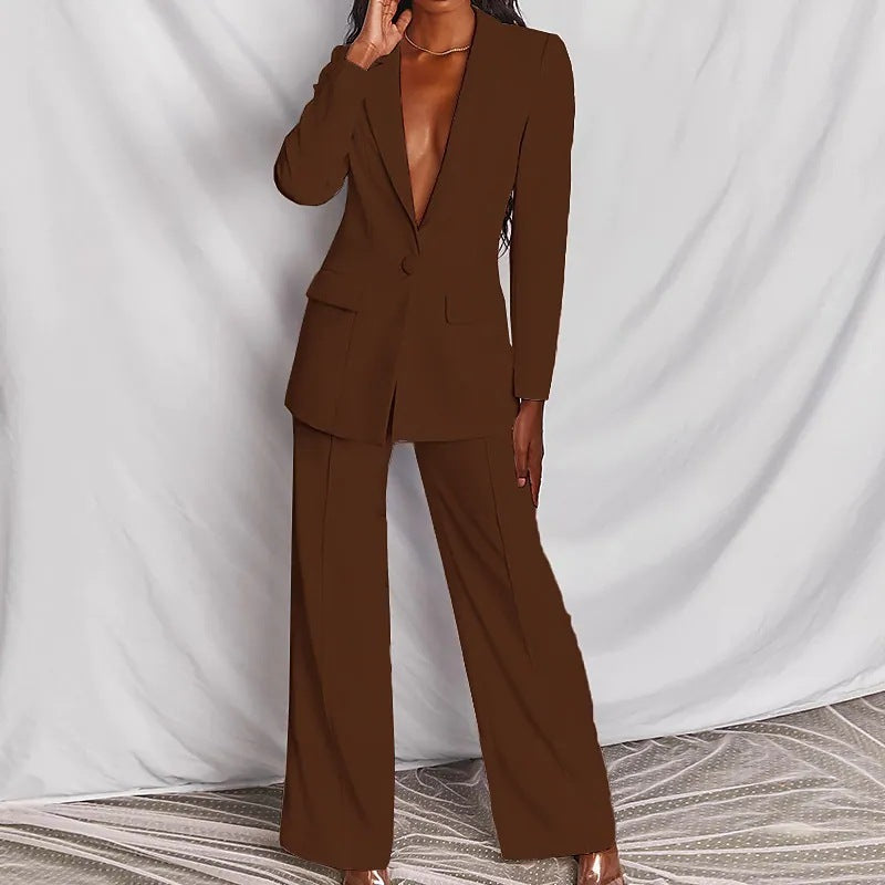 2 Piece Set  Spring Elegant Solid Long Sleeve Blazer Suit And Pants For Women Autumn Classic OL Street Outfit