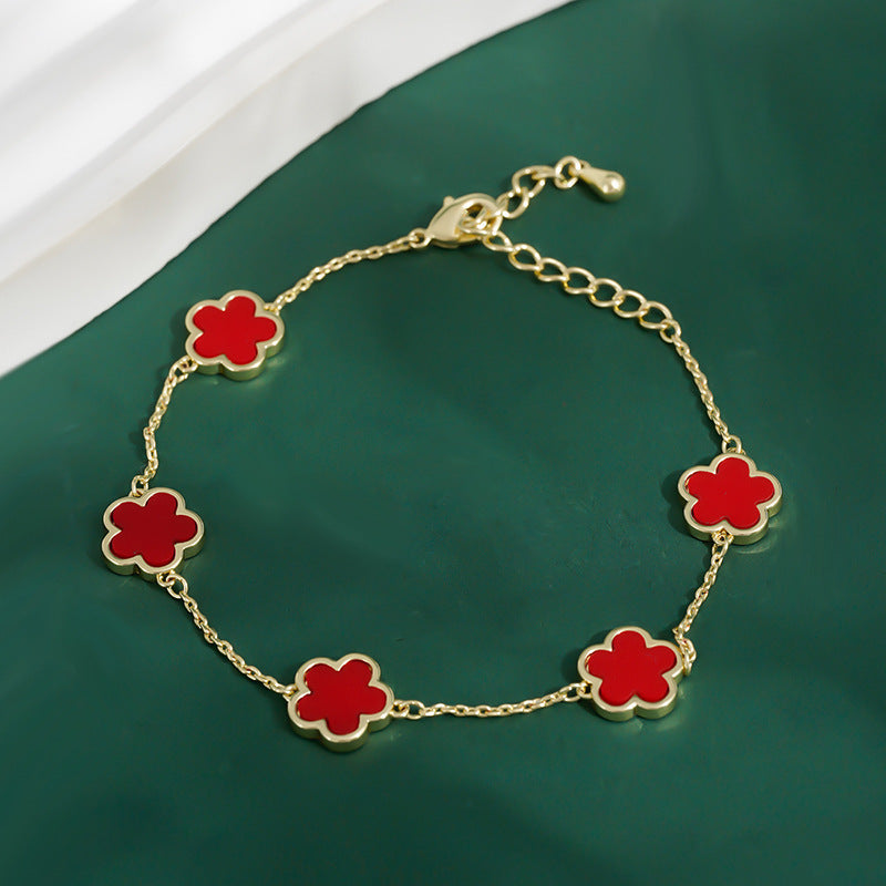 Äkta guldpläterat armband med fem kronblad för kvinnor
