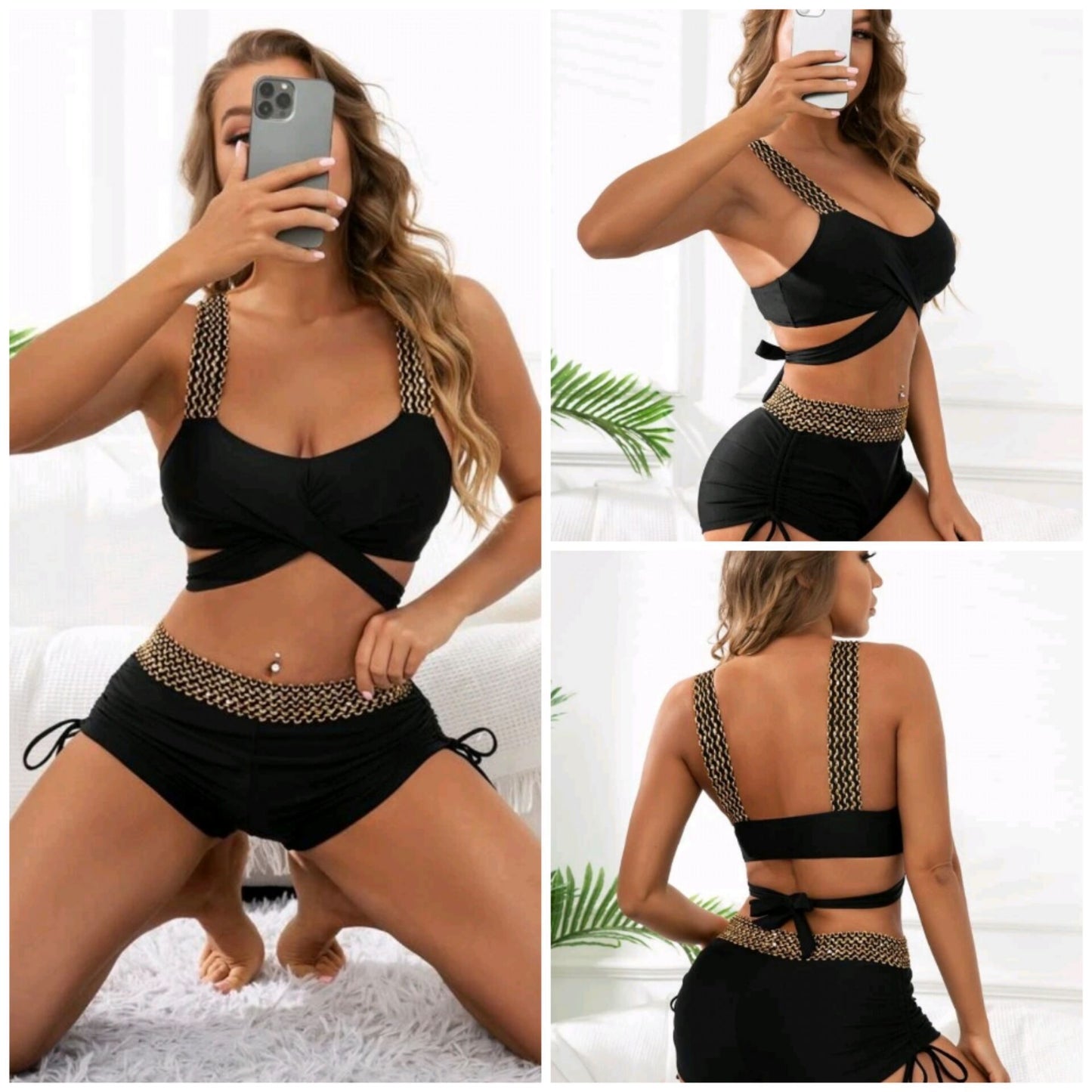 Professional Solid Color High Waist Bikini - Nylon Construction (S-2XL, Sleeveless, Picture Color)