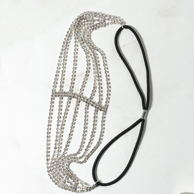 Flash Diamond Rhinestone Elastiskt Pannband Hårtillbehör Fem rader med diamanter