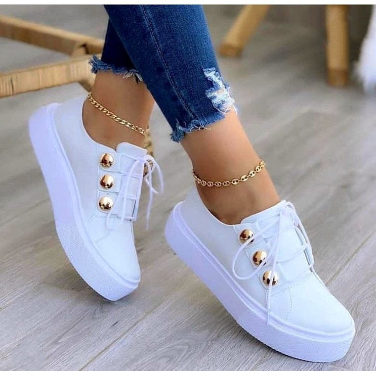 Rivet Lace-Up Flat Sneakers - Edgy Casual Footwear - Rebel Collection