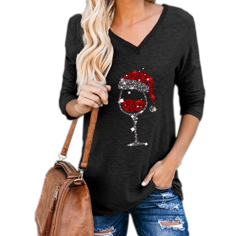 Vêtements pour femmes de grande taille imprimé verre à vin de Noël