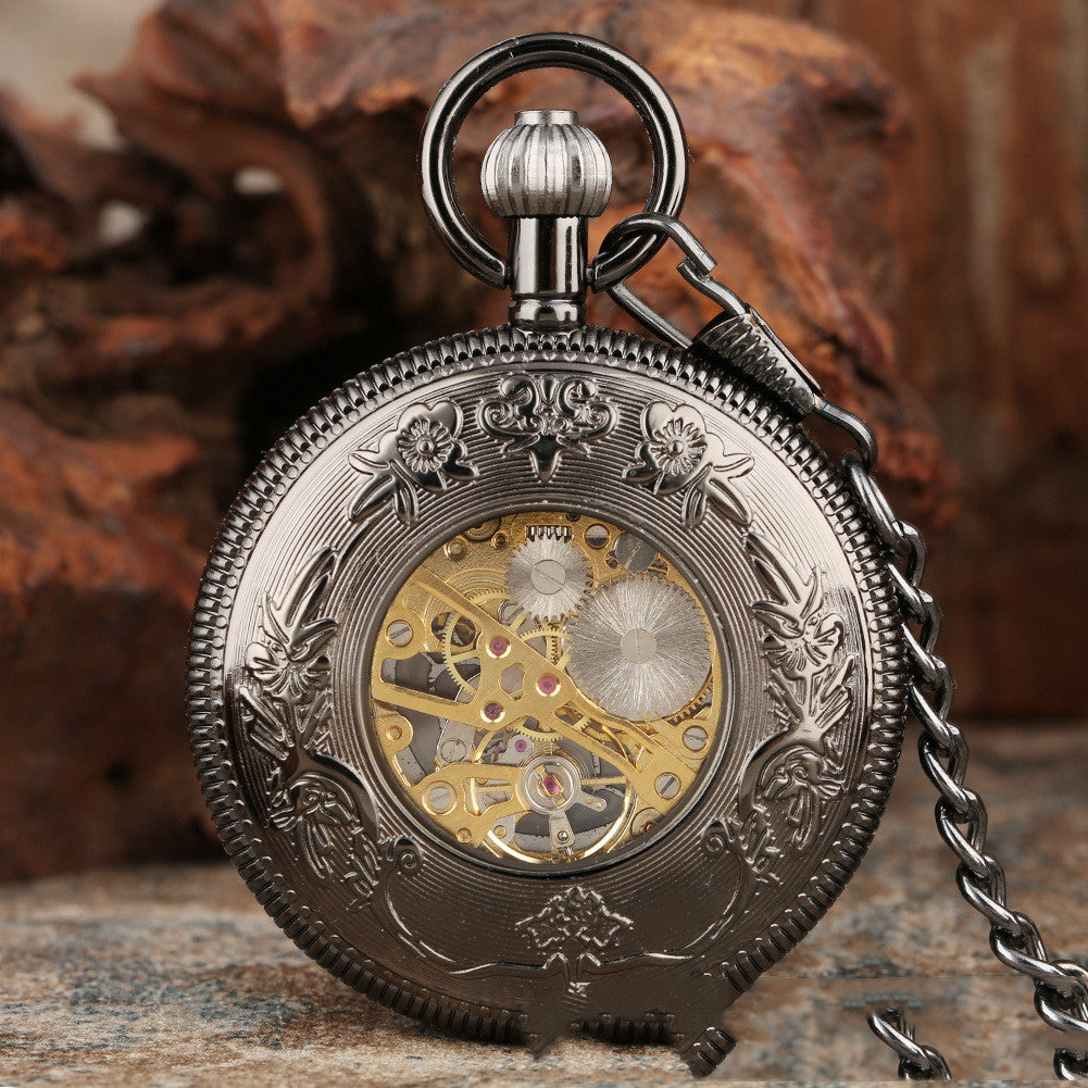Classic Vintage Floral Case Pocket Watch Cover Manual Mechanical Pocket Watch - Elegant Sophisticated Fine Watchmaking Unique Style