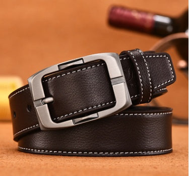 Men's Smooth Buckle Fashion Business Two-Layer Leather Belt - Professional Flow