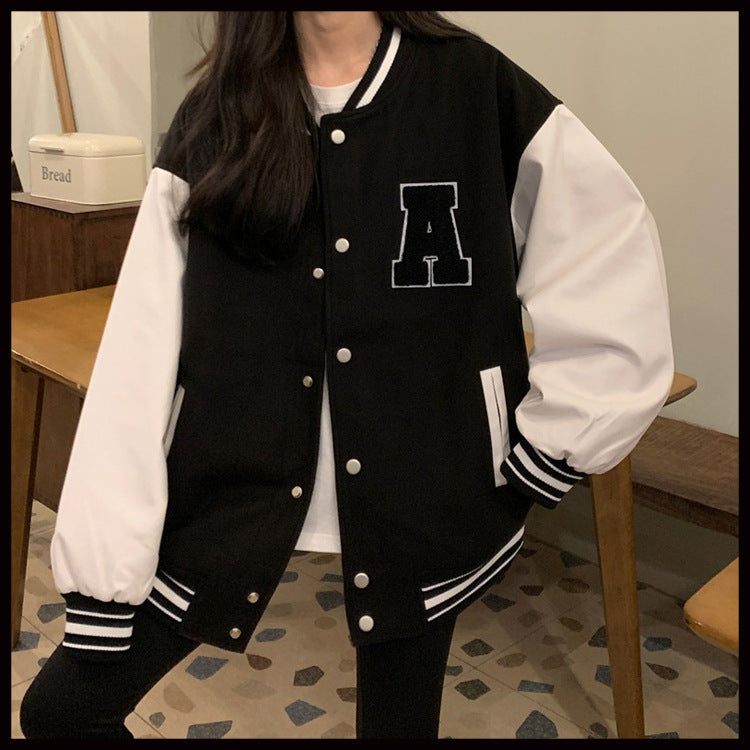 New Loose And Slim Tops Long-Sleeved Jackets Short Coats - Towel Embroidery Double Screw V-Neck Cotton