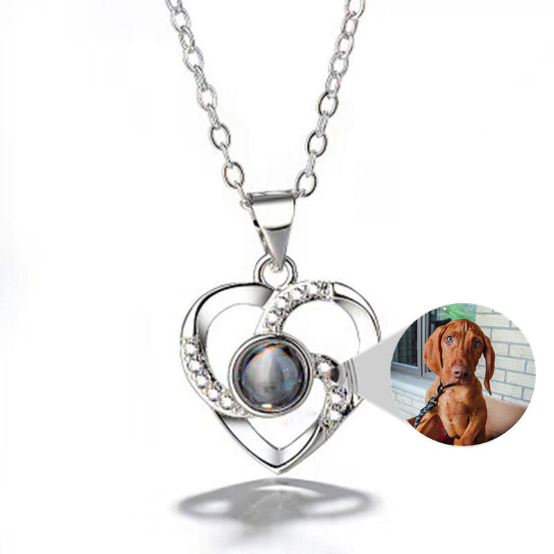 S925 Argent Romantiska Färgglada Fotoprojektion Halsband Hjärta Formad Hängande Halsbande