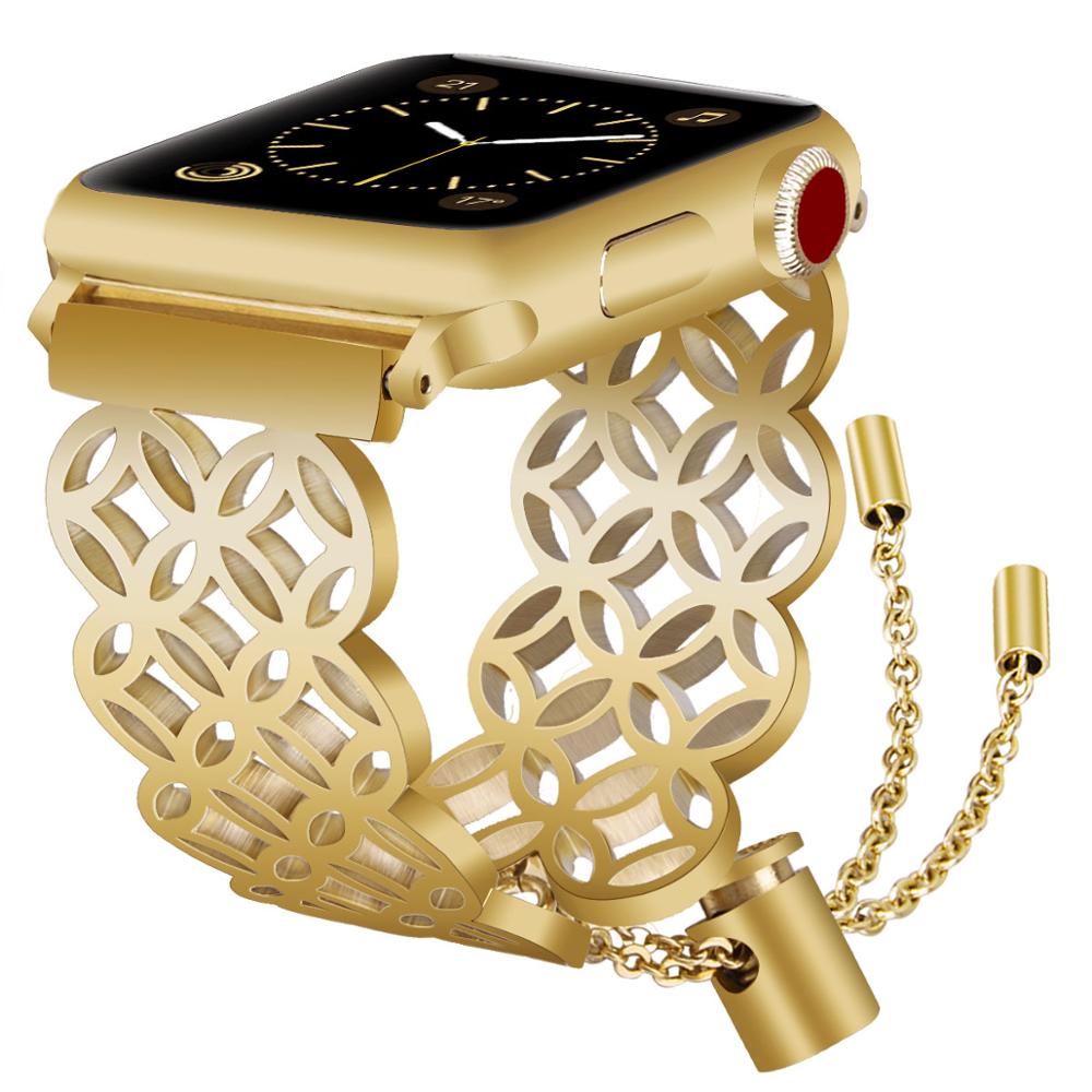 Compatible avec Apple, bracelets à fleurs papillon de haute qualité pour montre, Bracelet en acier inoxydable pour la série Iwatch