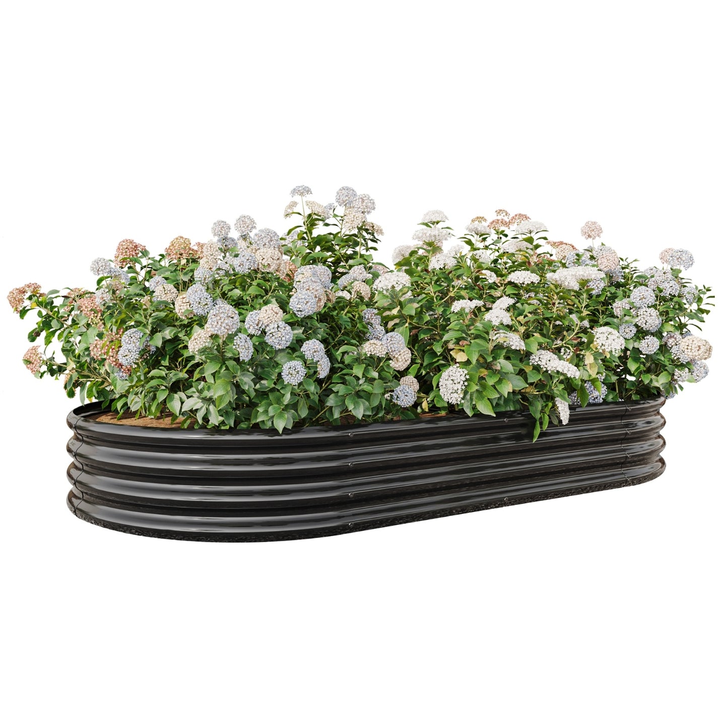 Oval metallförhöjd trädgårdsbädd