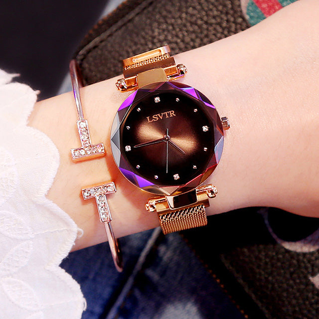 Montres femmes en or Rose mode diamant dames ciel étoilé aimant montre étanche femme montre-bracelet