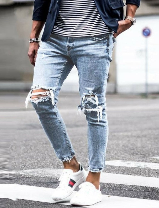 Nya slitna skinny jeans för män, streetwear