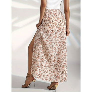 Gentle High Waist Slit Floral Skirt For Women - Feminine Softness