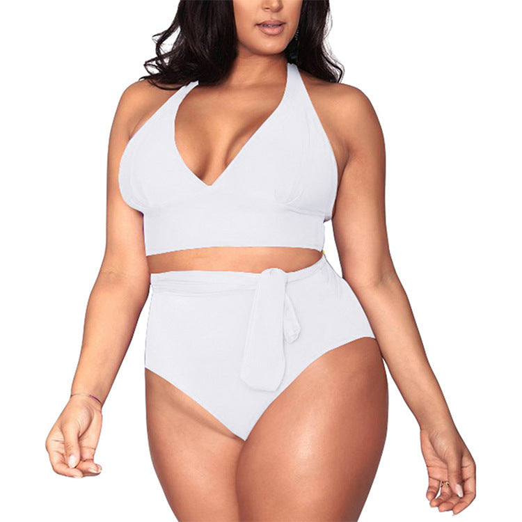 Split large size straps sexy bikini multi-rope belt deep V high waist swimsuit women