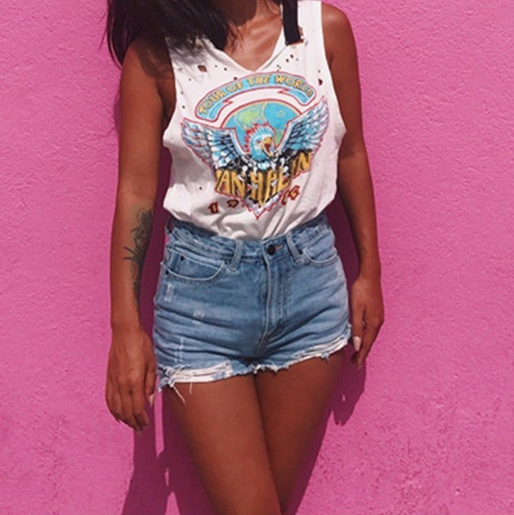 Short en jean déchiré classique rétro pour femmes