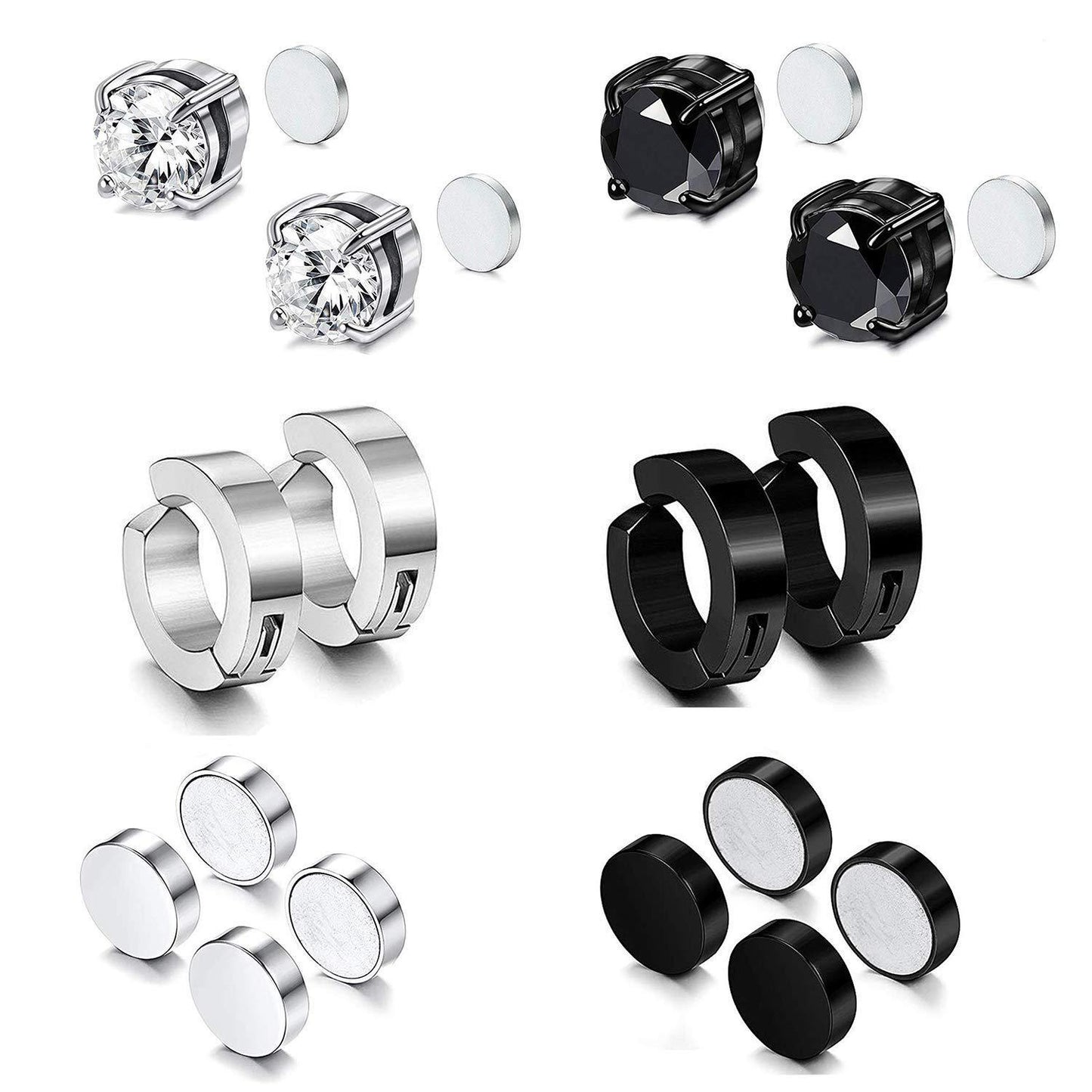 Boucle d'oreille à tige en acier titane avec aimant en zircon croix non percée pour hommes