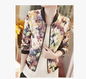 Jacket Trendy Wild Floral Zipper Stand Collar Long Sleeve Short Jacket Women - Stylish Versatile Vibrant Chic Modern