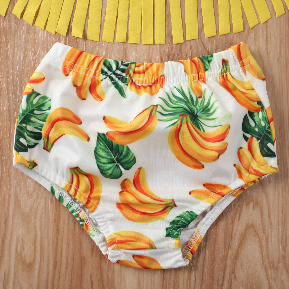 Baddräkt med tofs med banantryck