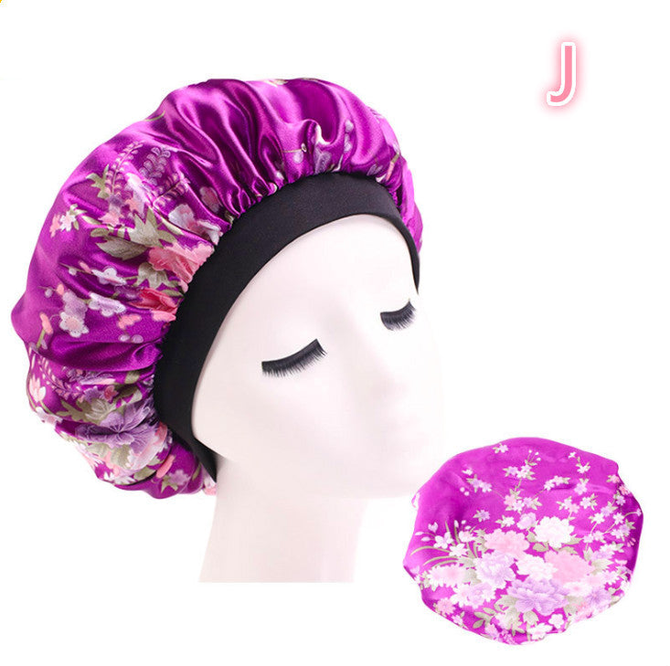 Skönhetstryck Satin siden Bonnet sleep night cap