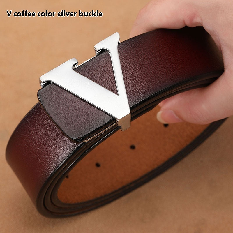 Men's Retro Smooth Genuine Leather Letter V Belt - Vintage Distinction