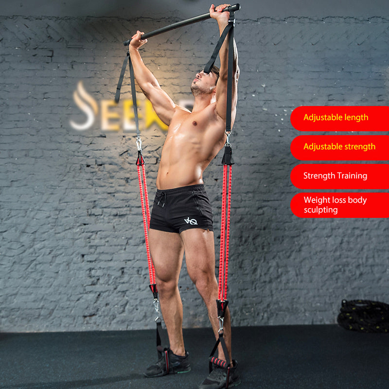 Professional Body Workout Trainer Bar with Resistance Bands - Emulsion Rubber Stretcher System