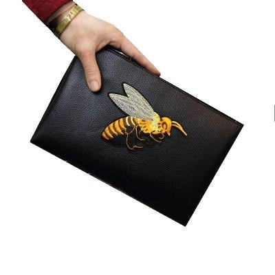 Sac enveloppe à main brodé d’abeilles pour hommes