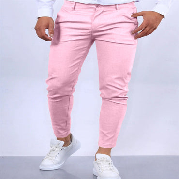 Men's Solid Color Twill Slim Fit Stretch Feet Pants