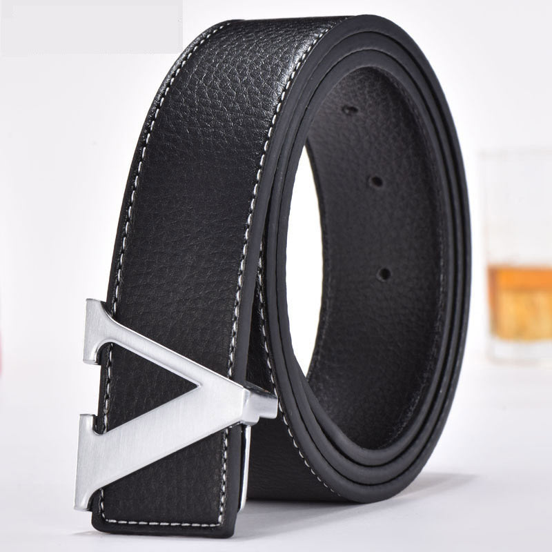 Men's Leather Smooth Buckle Fashion Letters Belt - Typographic Style