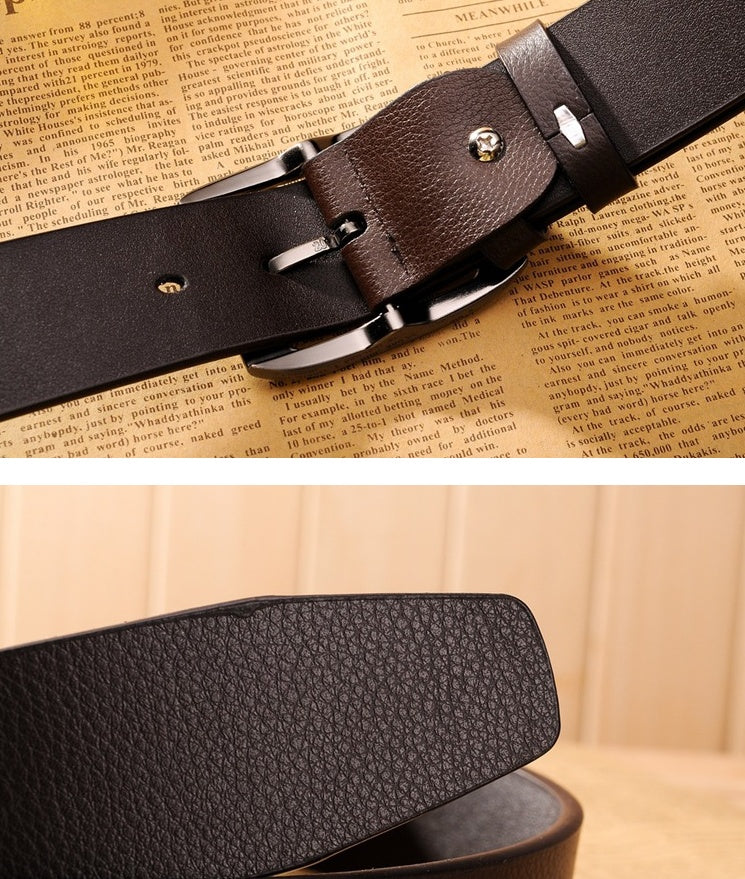 Men's New Brand High Quality Luxury Leather Pin Buckle Black Business Belt - Executive Excellence