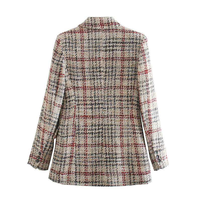 Plaid Texture Blazer Women's Clothing - Sophisticated Modern Elegant High-Quality Versatile