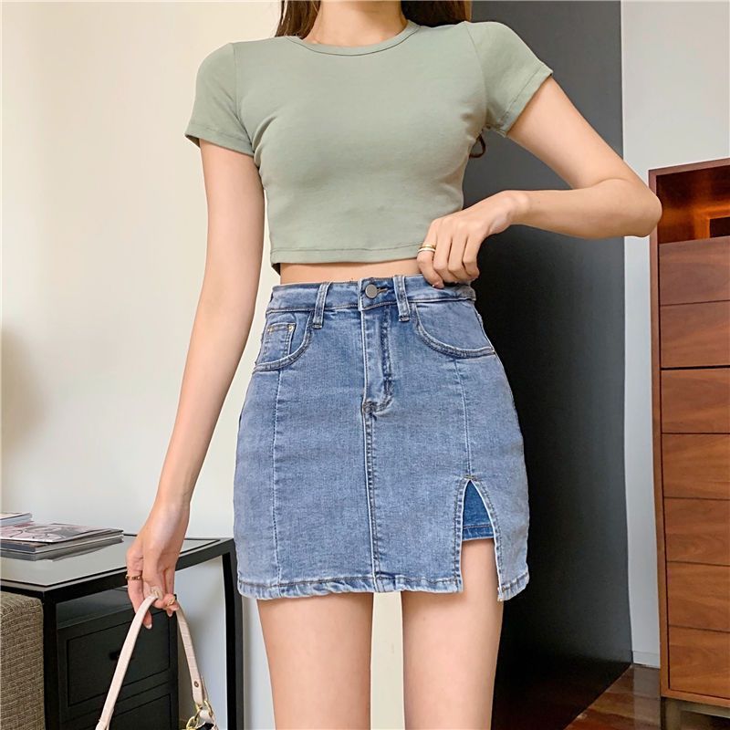 Professional Slit Denim Skirt - Cotton Construction (5 Color Options, XS-XL, Split Stretchy & Denim Designs)