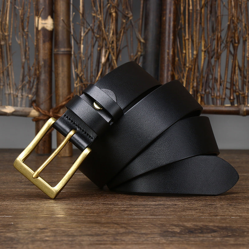 Men's Leather Pin Buckle First Layer Cowhide Glossy Casual Pants Belt - Polished Elegance