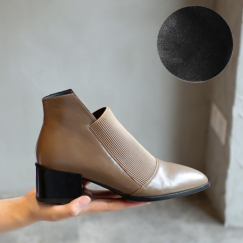 Women's Korean Style Cowhide Shoes - Versatile 3-5cm Heel